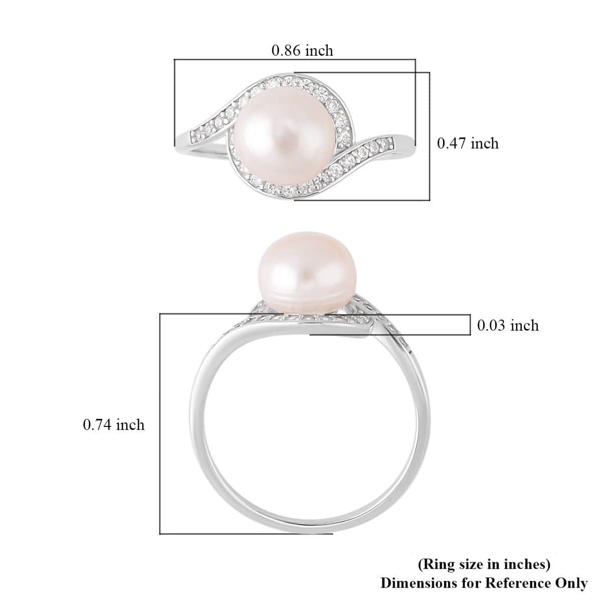 Freshwater Cultured Pearl and Simulated Diamond Bypass Ring in Rhodium Over Sterling Silver 0.40 ctw image number 5