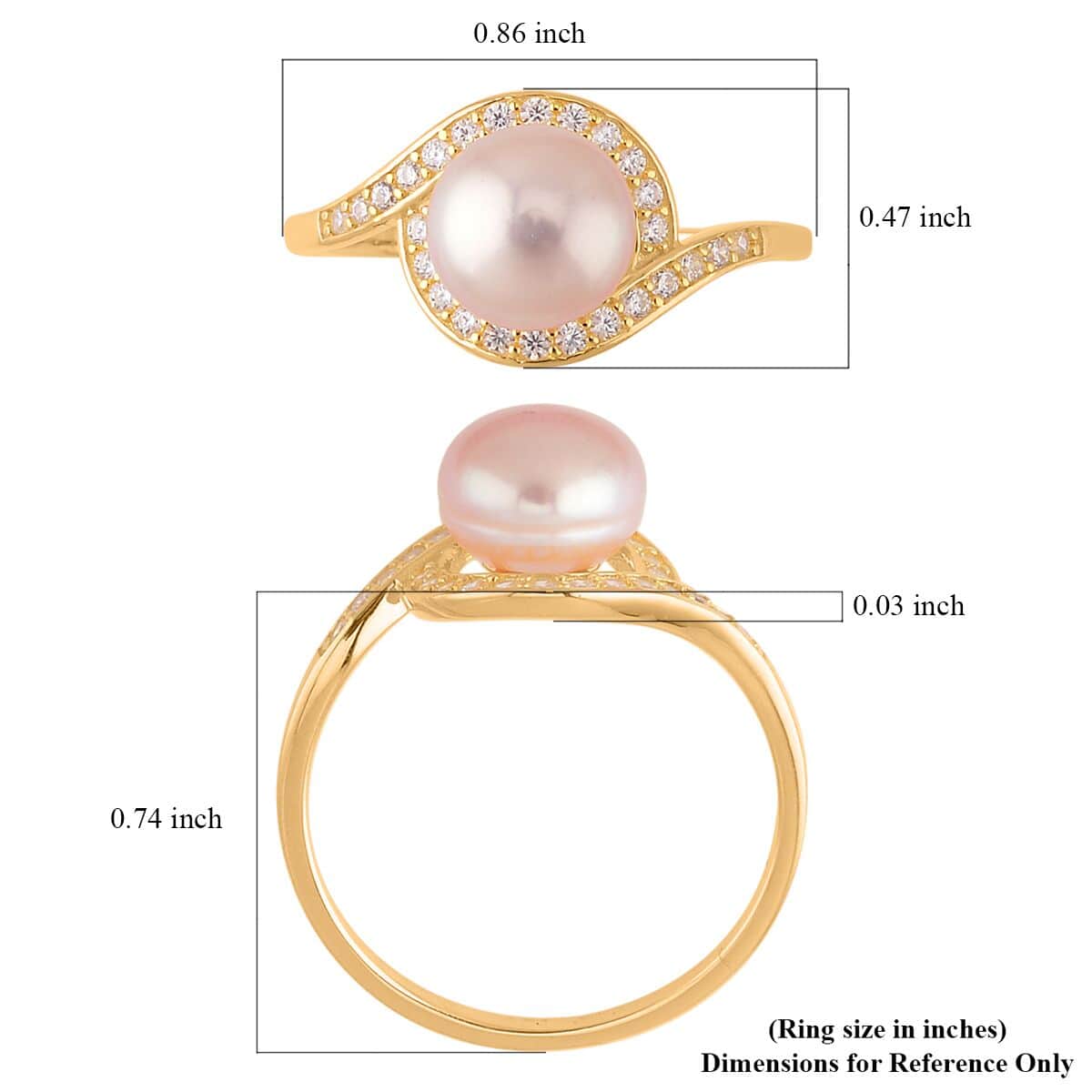 Freshwater Purple Cultured Pearl and Simulated Diamond Bypass Ring in 14K Yellow Gold Over Sterling Silver (Size 6.0) 0.40 ctw image number 5