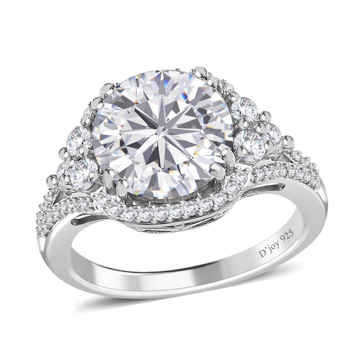 Moissanite Halo Ring in Platinum Over Sterling Silver 4.25 ctw (Del. in 7-10 Days) image number 0