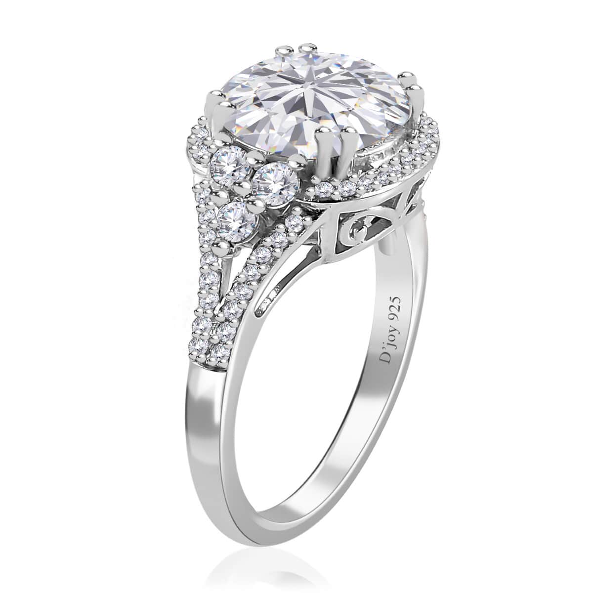 Moissanite Halo Ring in Platinum Over Sterling Silver 4.25 ctw (Del. in 7-10 Days) image number 3