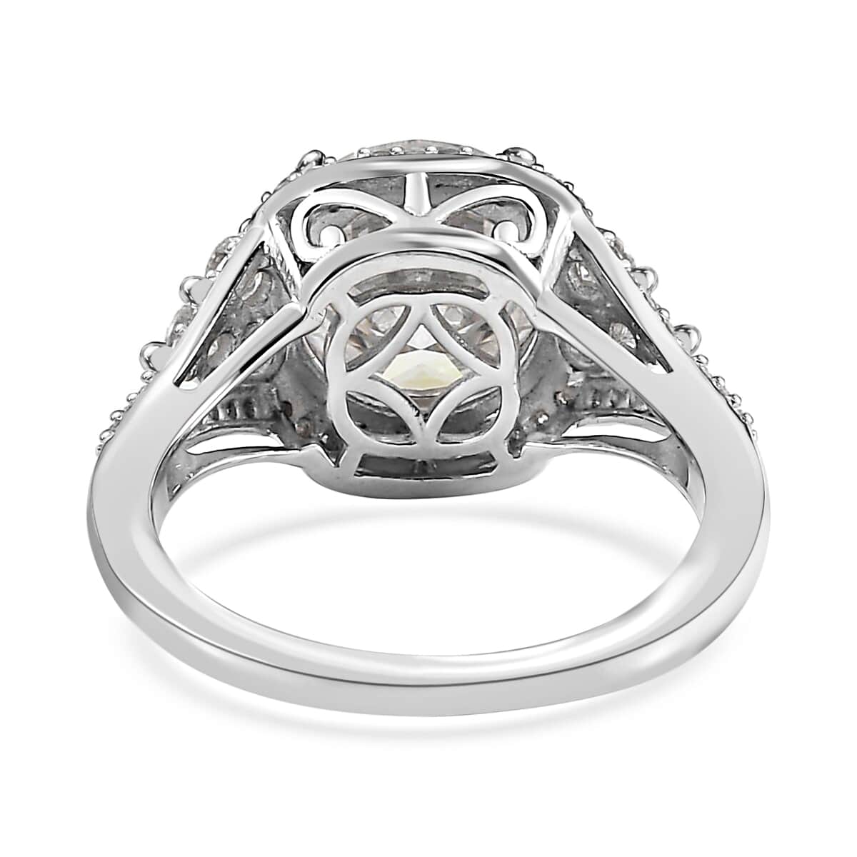 Moissanite Halo Ring in Platinum Over Sterling Silver 4.25 ctw (Del. in 7-10 Days) image number 4