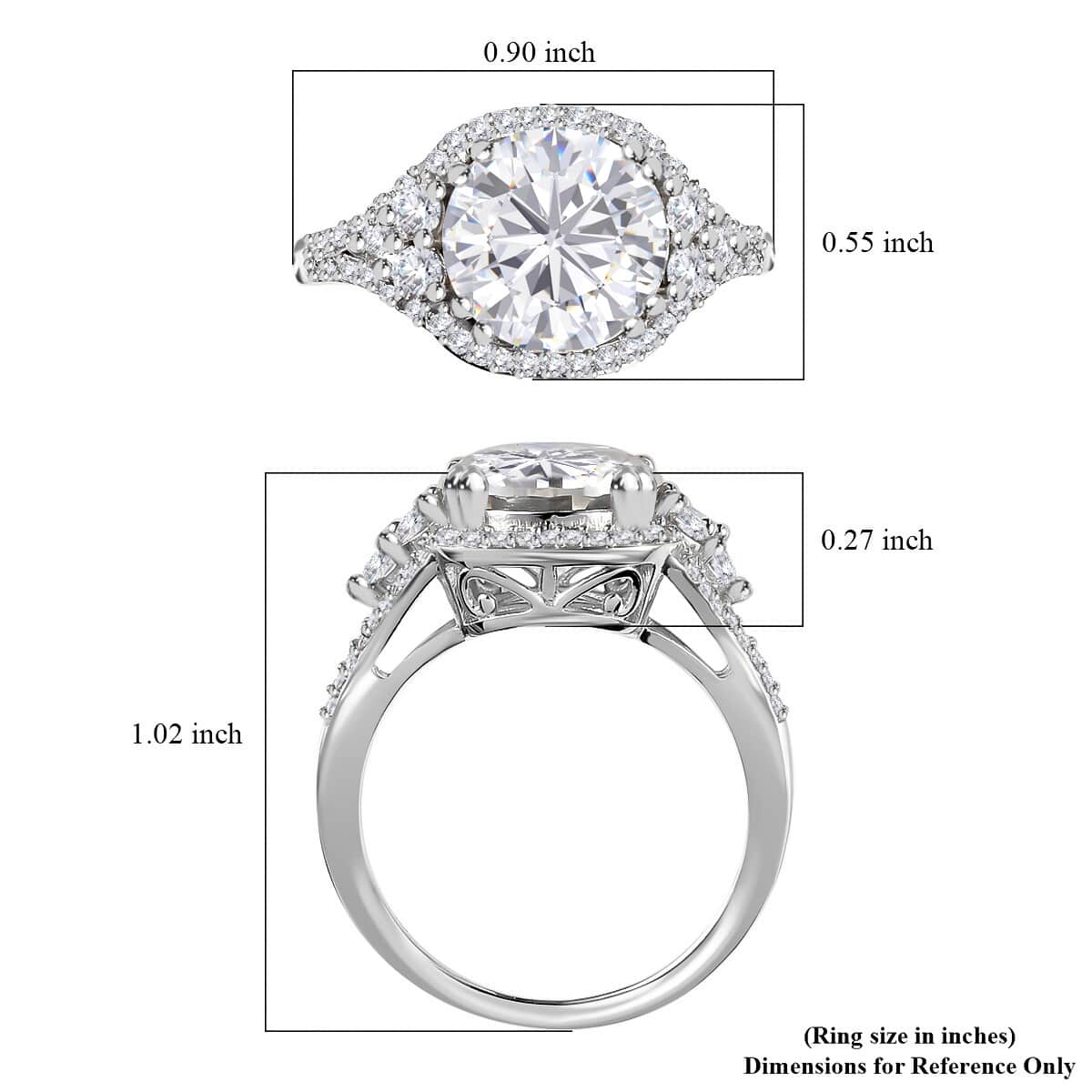 Moissanite Halo Ring in Platinum Over Sterling Silver 4.25 ctw (Del. in 7-10 Days) image number 5