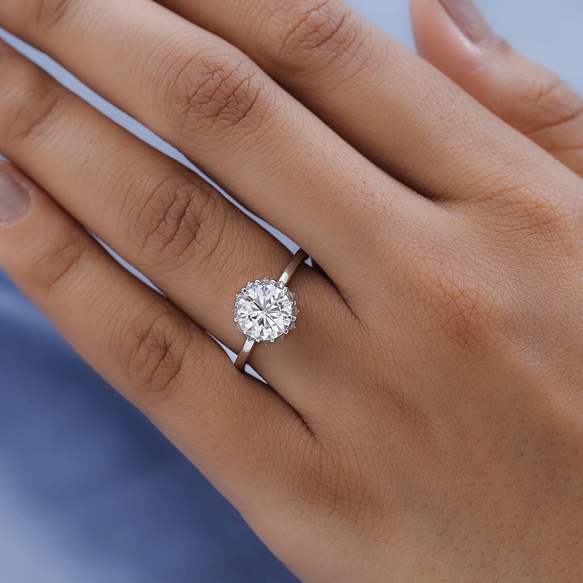 Moissanite Halo Ring in Platinum Over Sterling Silver 2.25 ctw image number 2