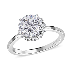 Moissanite Ring in Platinum Over Sterling Silver (Size 9.0) 2.25 ctw