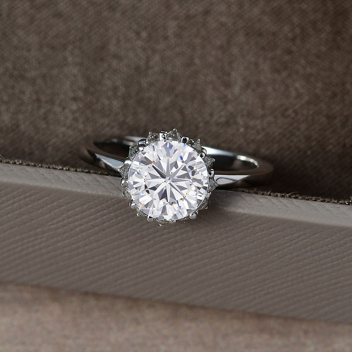Moissanite Ring in Platinum Over Sterling Silver (Size 9.0) 2.25 ctw image number 1