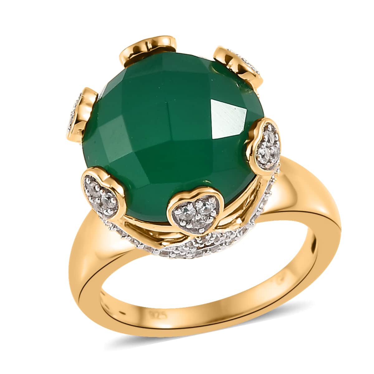 GP Amore Collection Premium Green Onyx and White Zircon Ring in Vermeil Yellow Gold Over Sterling Silver (Size 10.0) 9.25 ctw image number 0