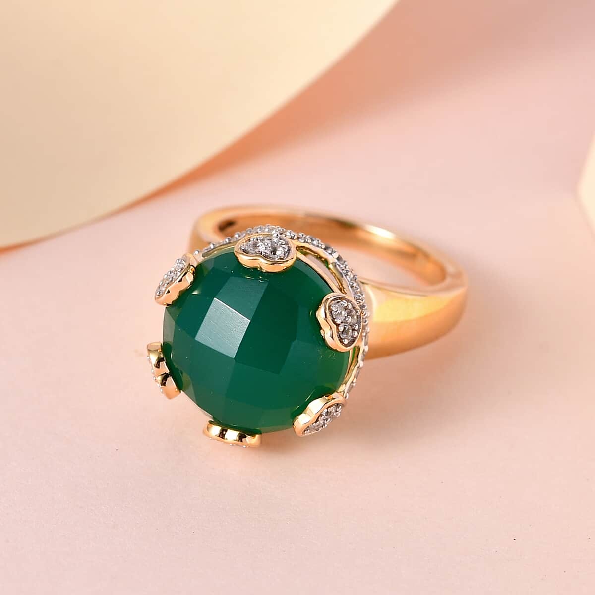 GP Amore Collection Premium Green Onyx and White Zircon Ring in Vermeil Yellow Gold Over Sterling Silver (Size 10.0) 9.25 ctw image number 1