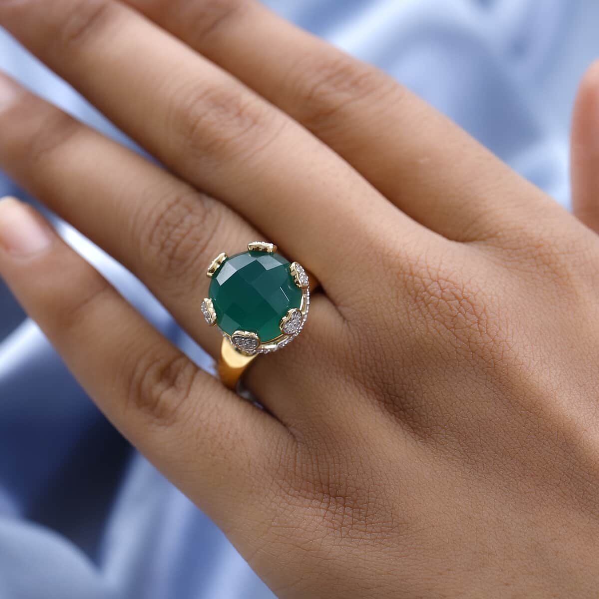 GP Amore Collection Premium Green Onyx and White Zircon Ring in Vermeil Yellow Gold Over Sterling Silver (Size 10.0) 9.25 ctw image number 2