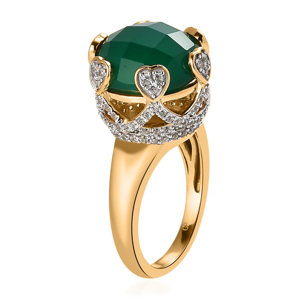 GP Amore Collection Premium Green Onyx and White Zircon Ring in Vermeil Yellow Gold Over Sterling Silver (Size 10.0) 9.25 ctw image number 3