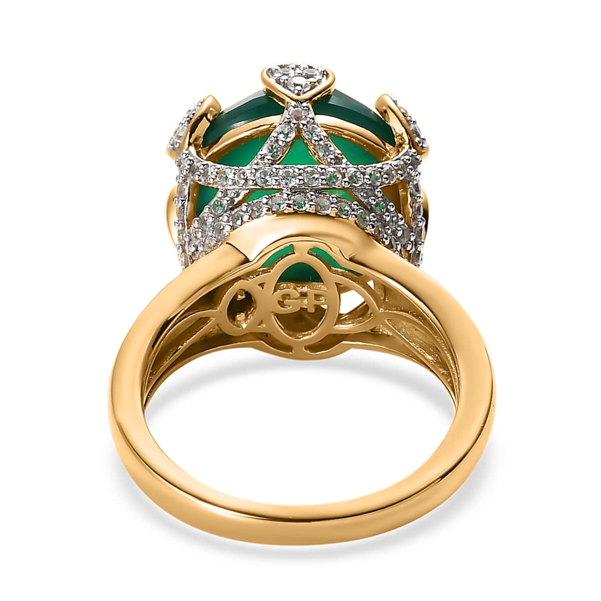 GP Amore Collection Premium Green Onyx and White Zircon Ring in Vermeil Yellow Gold Over Sterling Silver (Size 10.0) 9.25 ctw image number 4