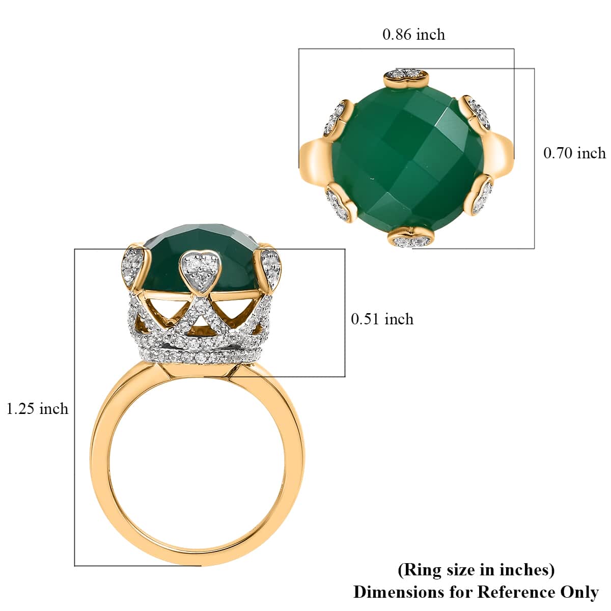 GP Amore Collection Premium Green Onyx and White Zircon Ring in Vermeil Yellow Gold Over Sterling Silver (Size 10.0) 9.25 ctw image number 5