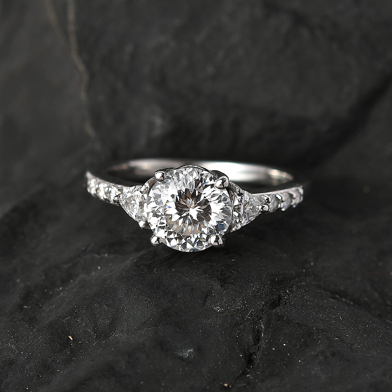 120 Facets Moissanite Ring in Platinum Over Sterling Silver (Size 10.0) 1.50 ctw