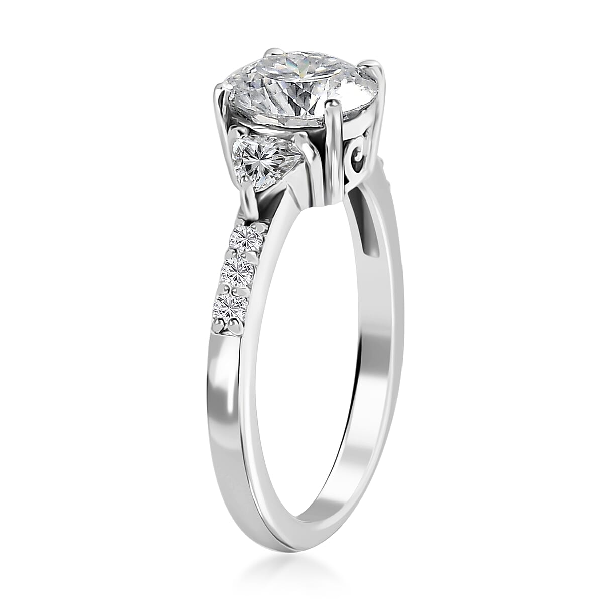 120 Facets Moissanite Ring in Platinum Over Sterling Silver (Size 10.0) 1.50 ctw