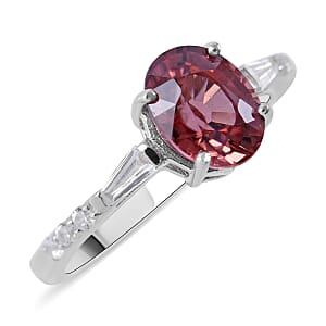 Premium Pink Zircon and White Zircon Ring in Platinum Over Sterling Silver (Size 10.0) 2.15 ctw