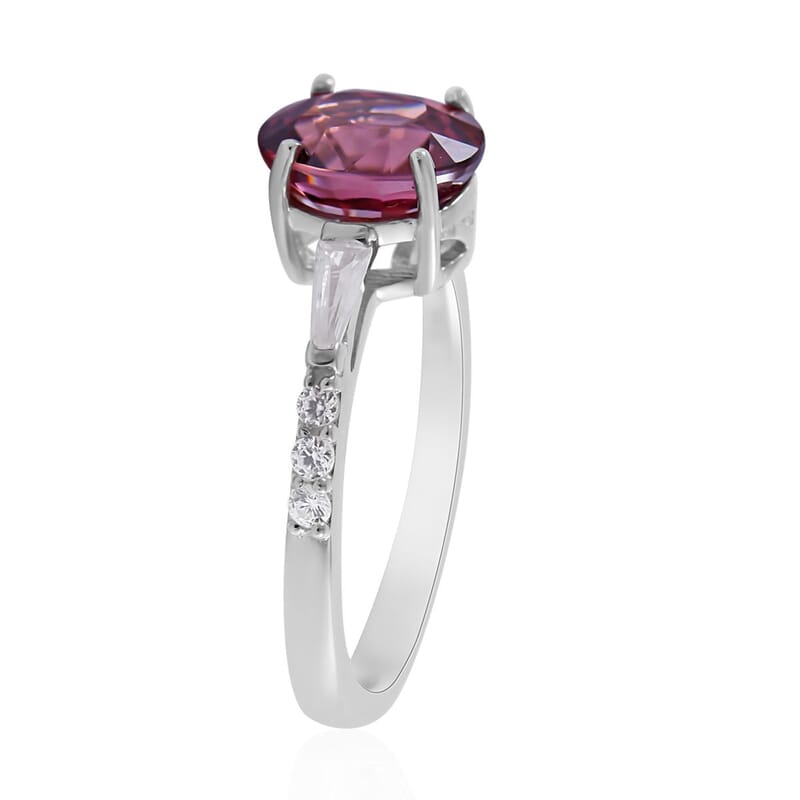 Premium Pink Zircon and White Zircon Ring in Platinum Over Sterling Silver (Size 10.0) 2.15 ctw