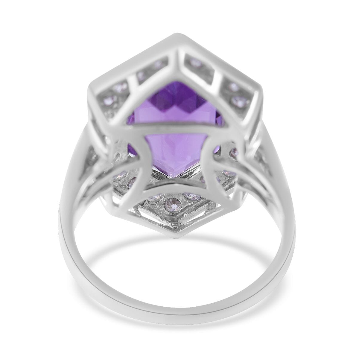 AAA Lusaka Amethyst and Moissanite 10.15 ctw Hexagon Shape Halo Ring in Platinum Over Sterling Silver (Size 8.0)  image number 3