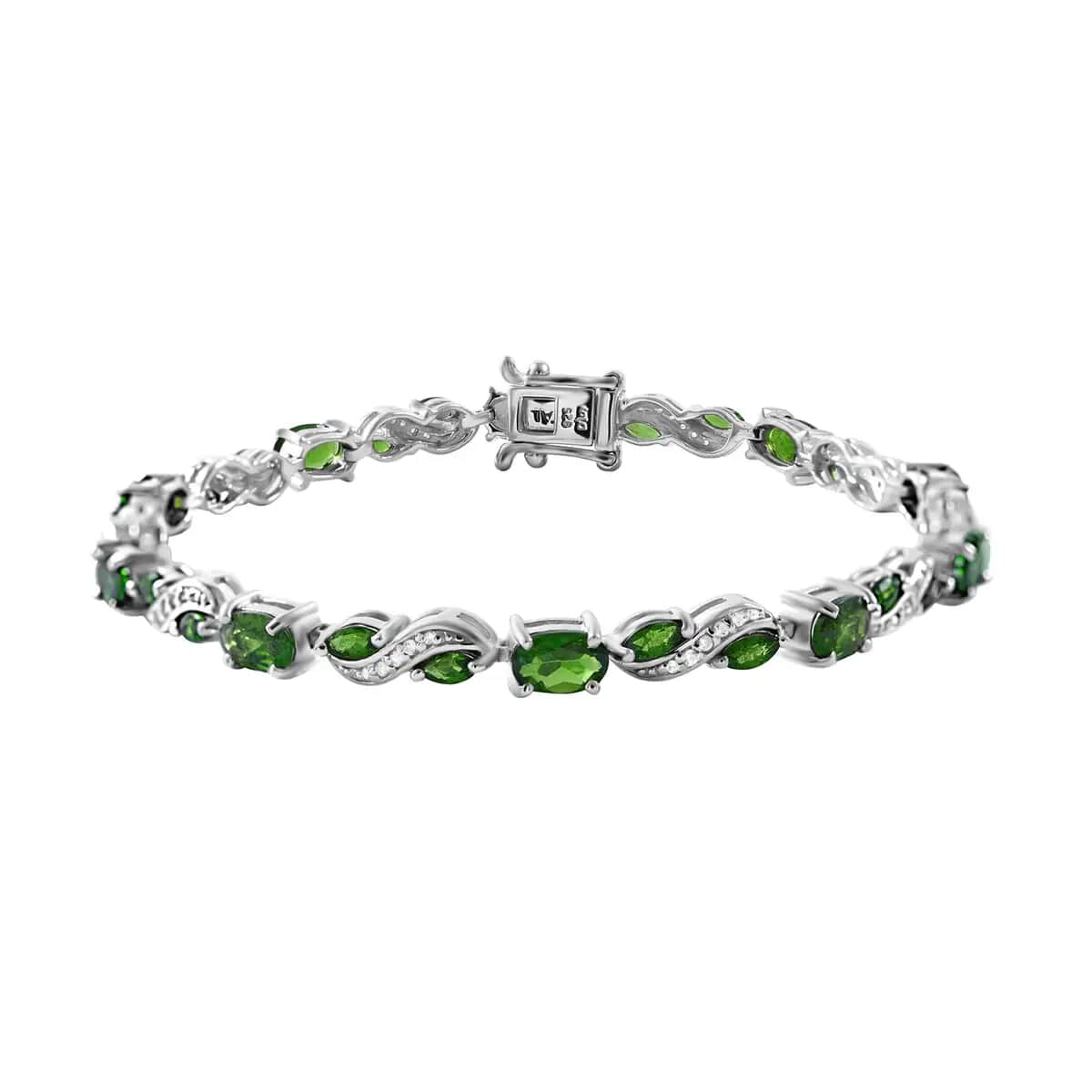 Natural Chrome Diopside and White Zircon Bracelet in Platinum Over Sterling Silver (7.25 In) 6.80 ctw image number 0