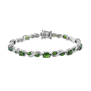 Chrome Diopside Bracelet, White Zircon Accents Bracelet, Platinum Over Sterling Silver Bracelet (7.25 In) 7.85 ctw