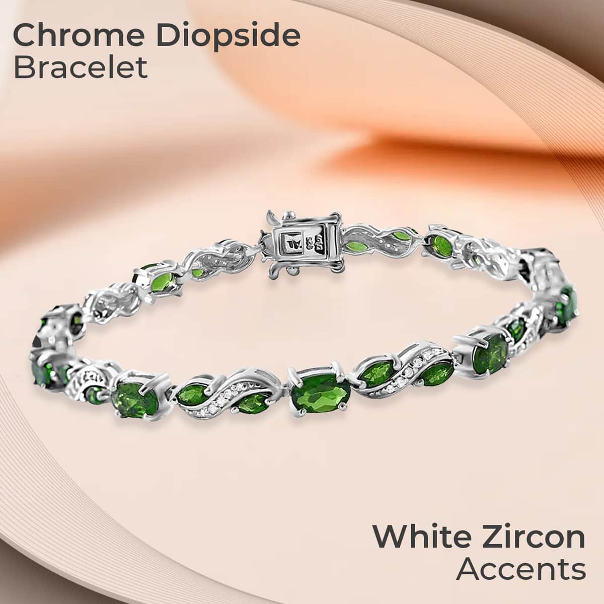 Natural Chrome Diopside and White Zircon Bracelet in Platinum Over Sterling Silver (7.25 In) 6.80 ctw image number 1
