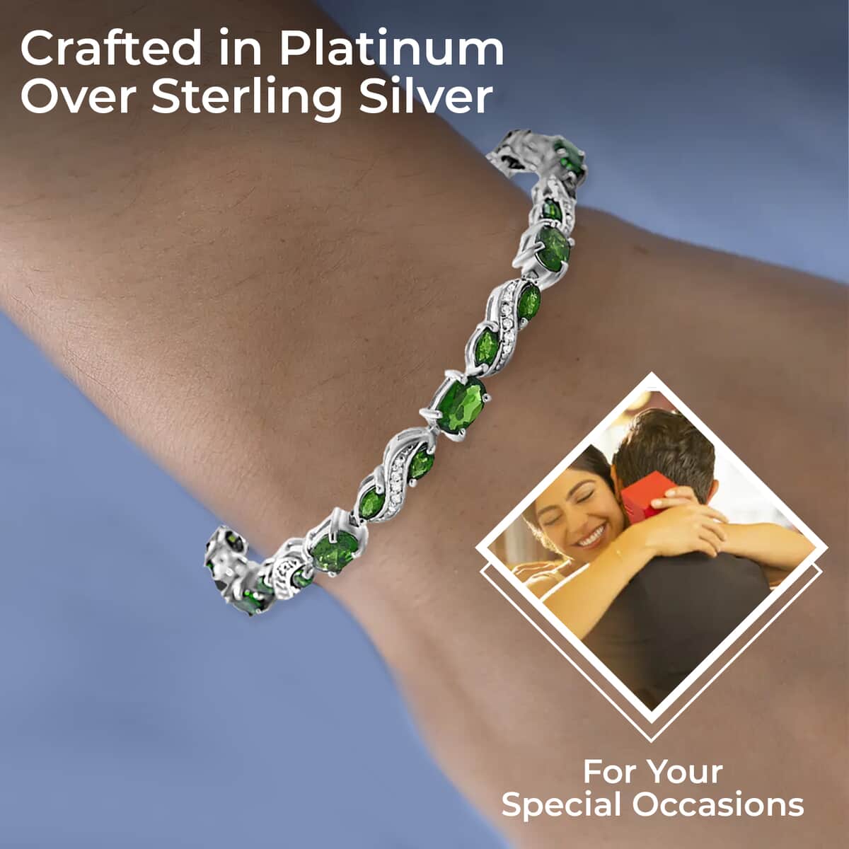 Natural Chrome Diopside and White Zircon Bracelet in Platinum Over Sterling Silver (7.25 In) 6.80 ctw image number 2