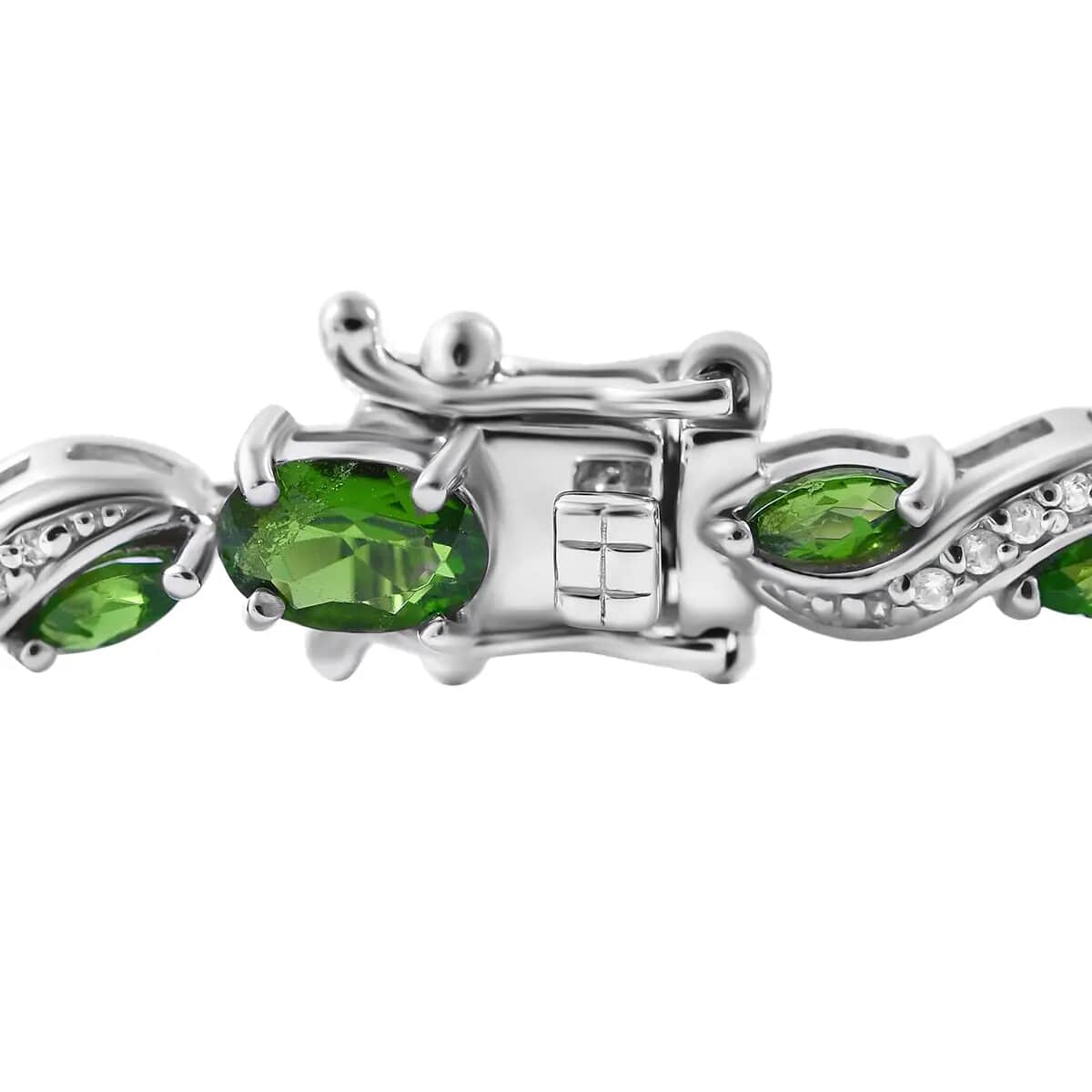 Natural Chrome Diopside and White Zircon Bracelet in Platinum Over Sterling Silver (7.25 In) 6.80 ctw image number 4