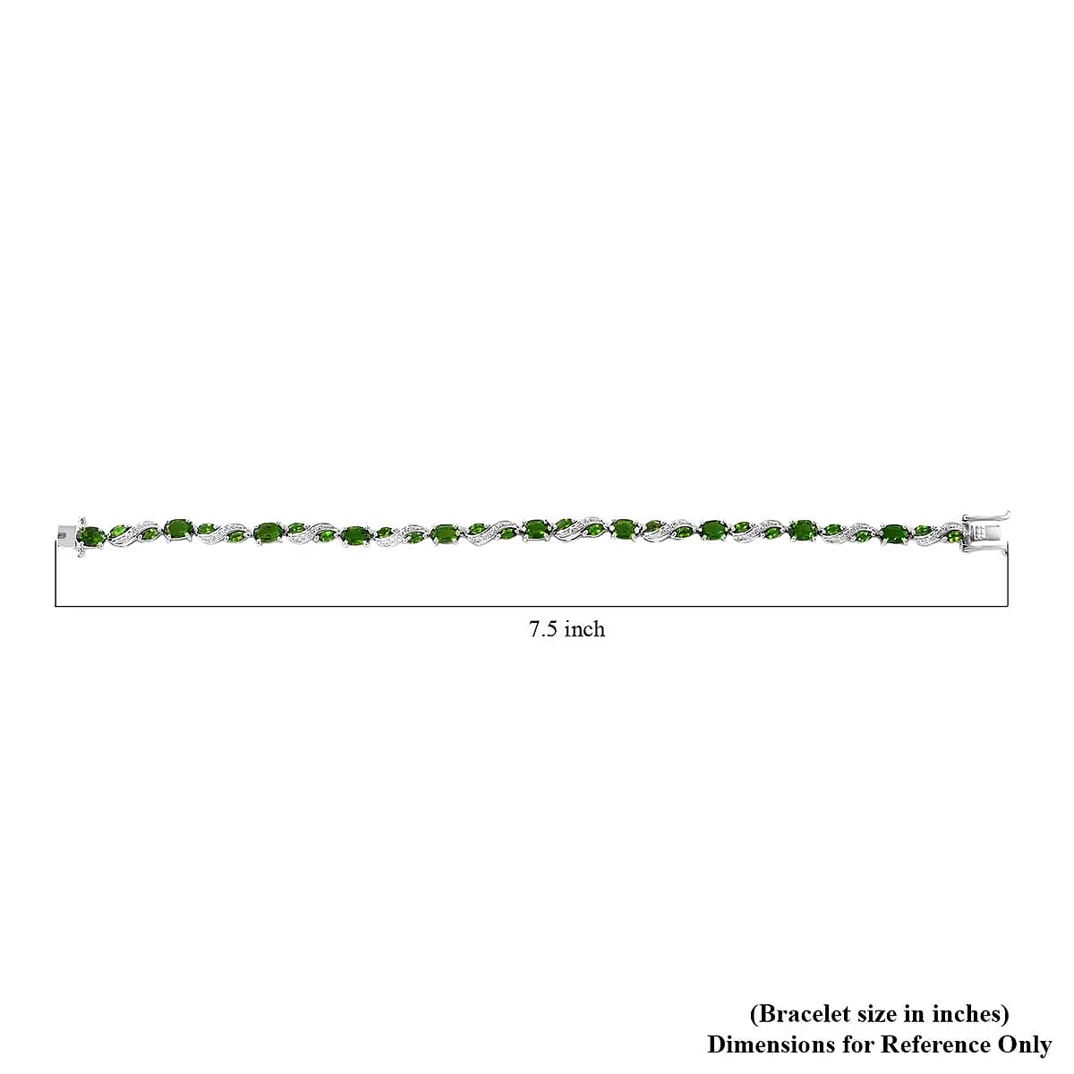 Chrome Diopside Bracelet, White Zircon Accents Bracelet, Platinum Over Sterling Silver Bracelet (7.25 In) 7.85 ctw