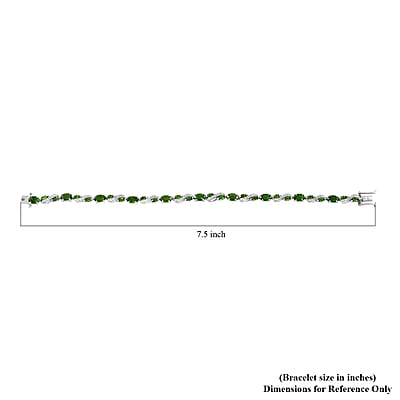 Chrome Diopside Bracelet, White Zircon Accents Bracelet, Platinum Over Sterling Silver Bracelet (7.25 In) 7.85 ctw