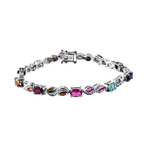 Multi-Tourmaline and White Zircon 6.35 ctw Accents Bracelet, Platinum Over Sterling Silver Bracelet (7.25 In)