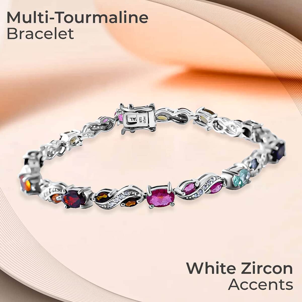 Multi-Tourmaline and White Zircon 6.35 ctw Accents Bracelet, Platinum Over Sterling Silver Bracelet (7.25 In) image number 1