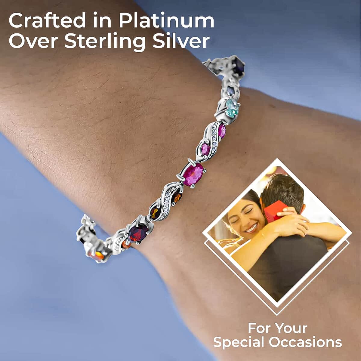 Multi-Tourmaline and White Zircon 6.35 ctw Accents Bracelet, Platinum Over Sterling Silver Bracelet (7.25 In) image number 2