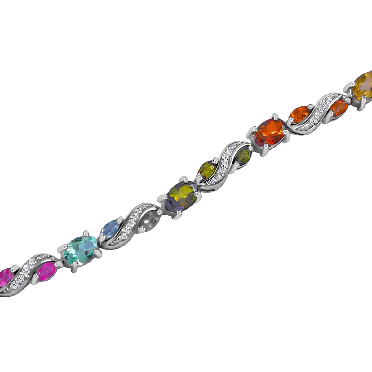 Multi-Tourmaline and White Zircon 6.35 ctw Accents Bracelet, Platinum Over Sterling Silver Bracelet (7.25 In) image number 4