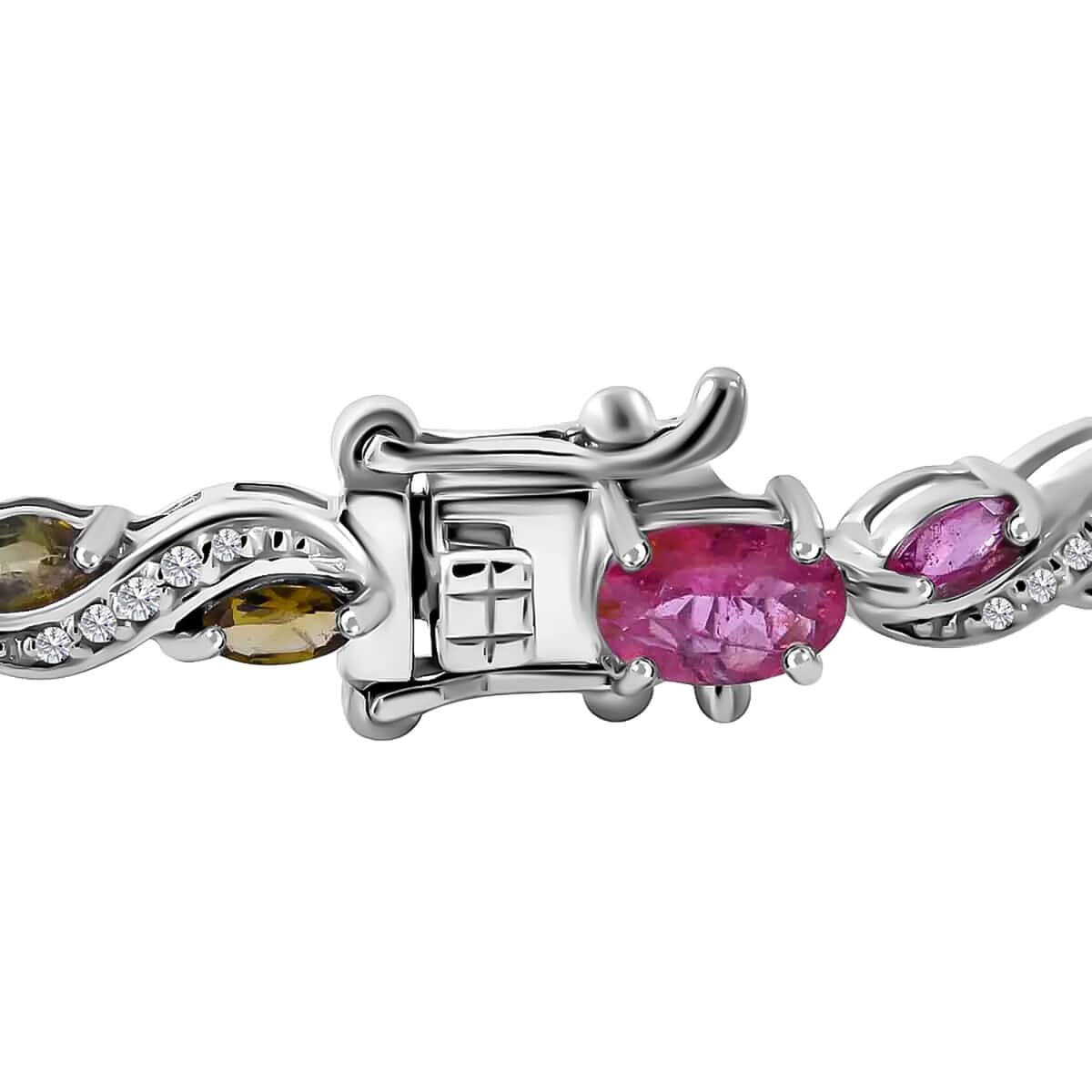 Multi-Tourmaline and White Zircon 6.35 ctw Accents Bracelet, Platinum Over Sterling Silver Bracelet (7.25 In) image number 5