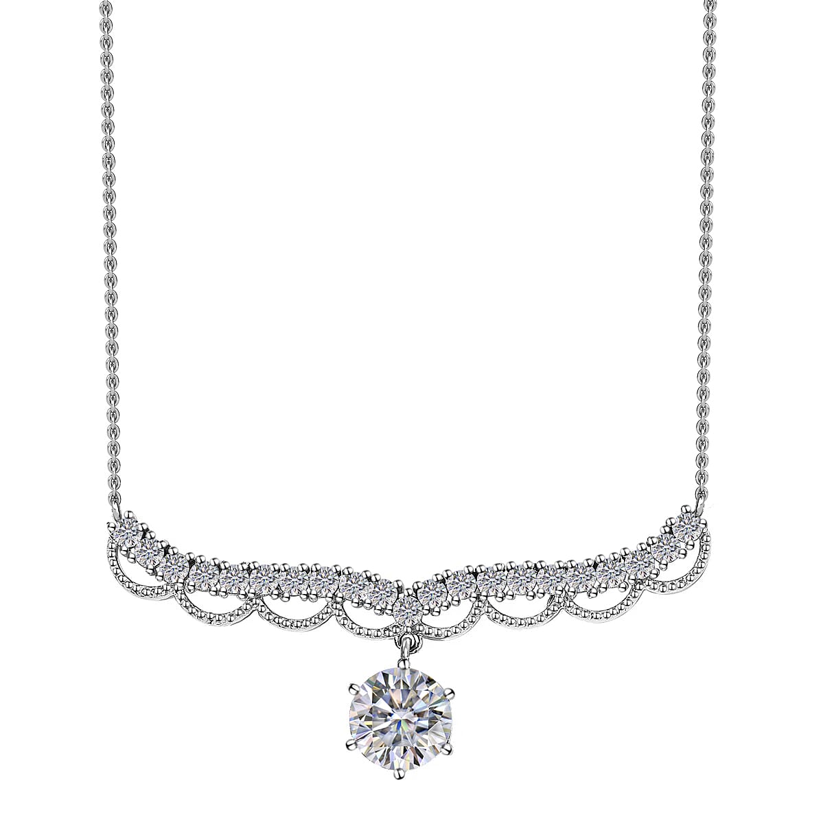 Moissanite Necklace 18 Inches in Platinum Over Sterling Silver 3.85 ctw