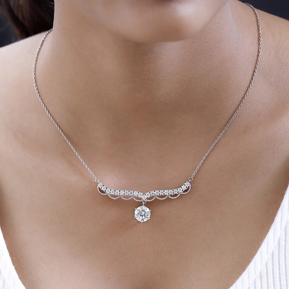 Moissanite Necklace 18 Inches in Platinum Over Sterling Silver 3.85 ctw