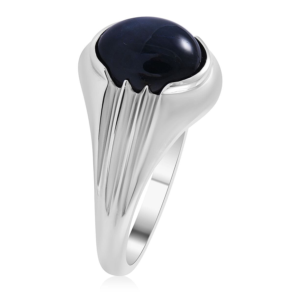 Blue Star Sapphire (DF) Ring in Platinum Over Sterling Silver (Size 13.0) 5.50 ctw image number 2