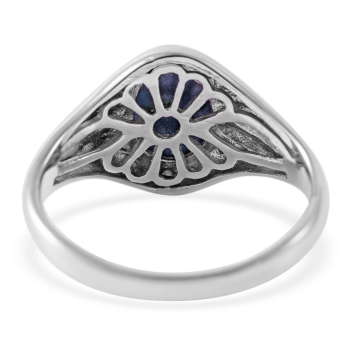 Blue Star Sapphire (DF) Ring in Platinum Over Sterling Silver (Size 13.0) 5.50 ctw image number 3