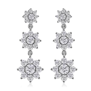 Moissanite Floral Dangle Earrings Platinum Over Sterling Silver Earrings, Moissanite Floral Jewelry For Her 4.75 ctw