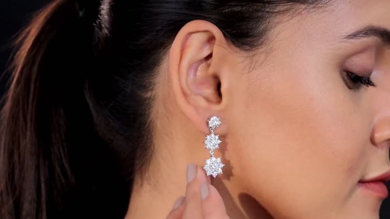 D'Joy Moissanite Floral Dangle Earrings Platinum Over Sterling Silver Earrings, Moissanite Floral Jewelry For Her 4.75 ctw