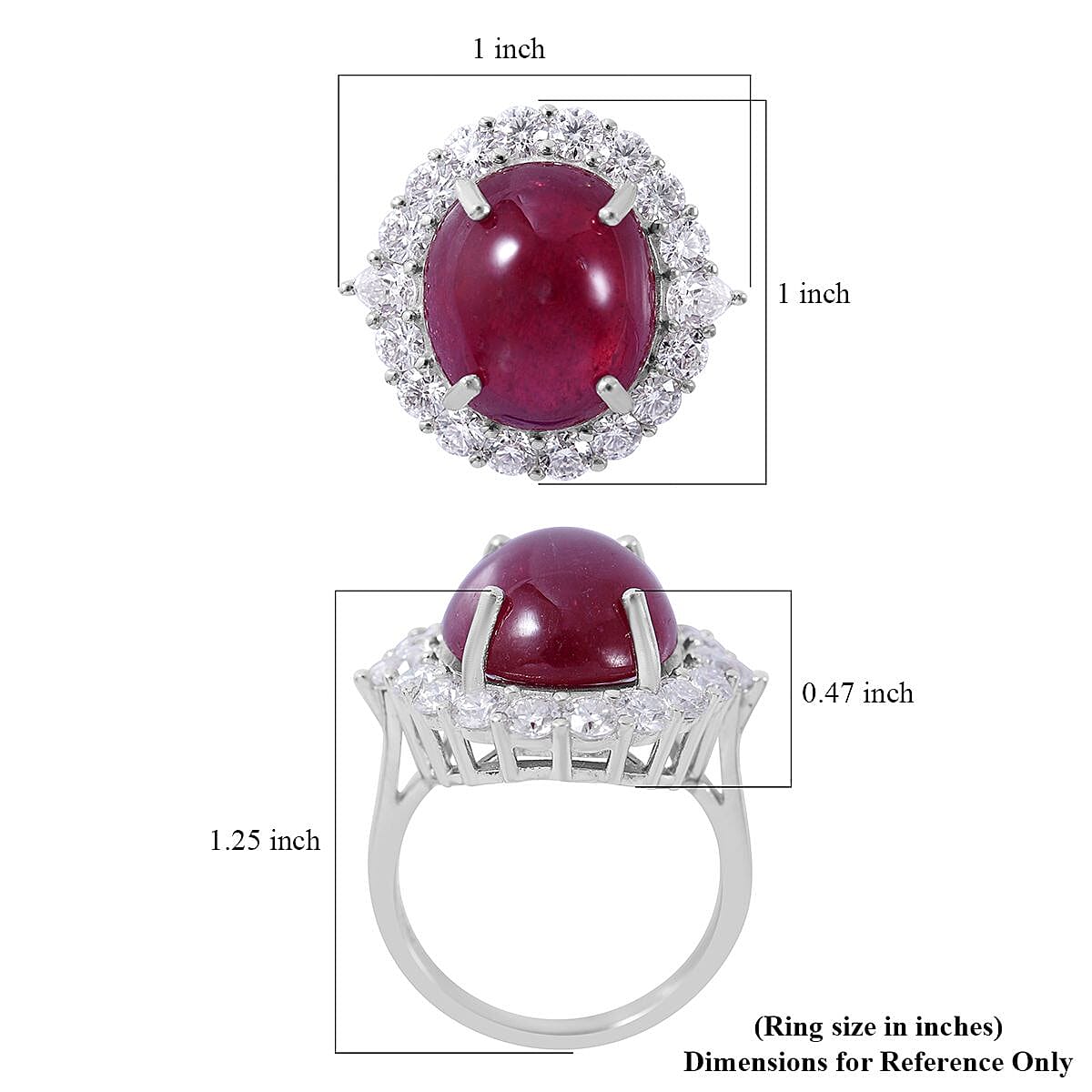 Niassa Ruby (FF) and Moissanite Halo Ring in Platinum Over Sterling Silver (Size 6.0) 19.40 ctw image number 4