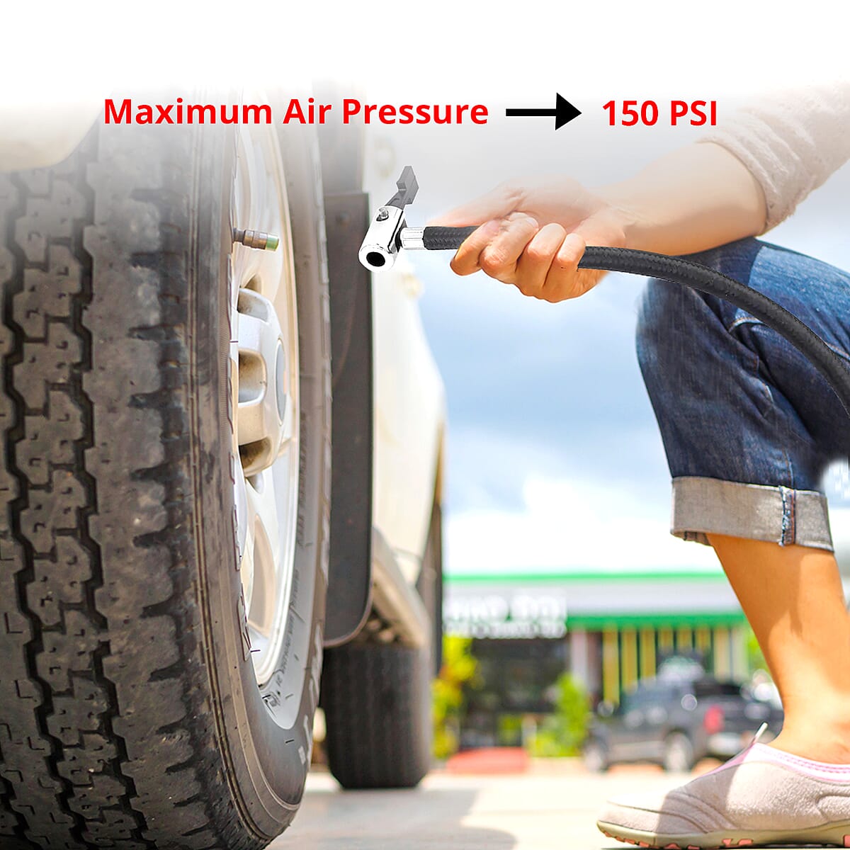 Black Portable Automobile Air Pump with Inflation, Lighting, Automatic Charging and Stopping Function image number 3