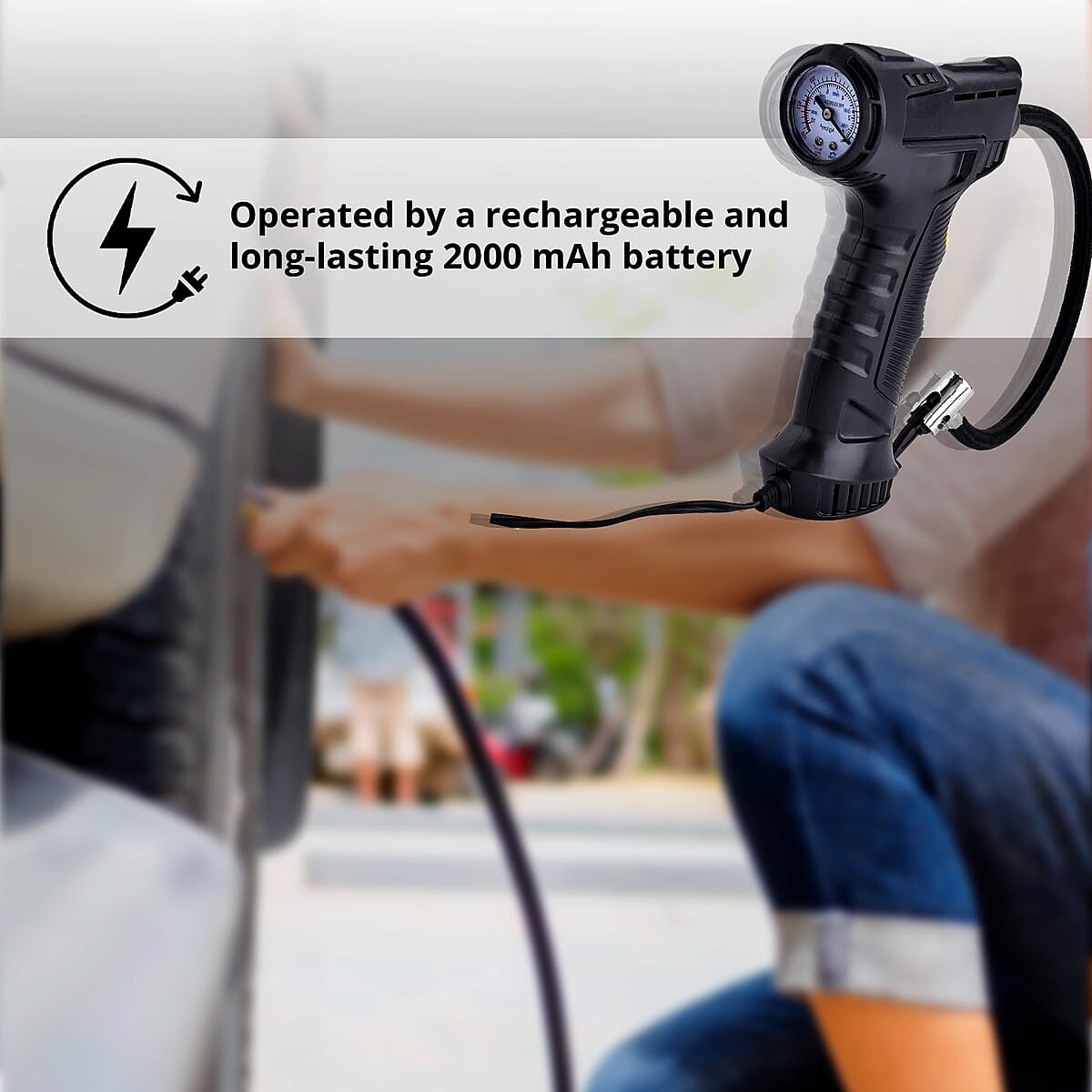 Black Portable Automobile Air Pump with Inflation, Lighting, Automatic Charging and Stopping Function image number 5