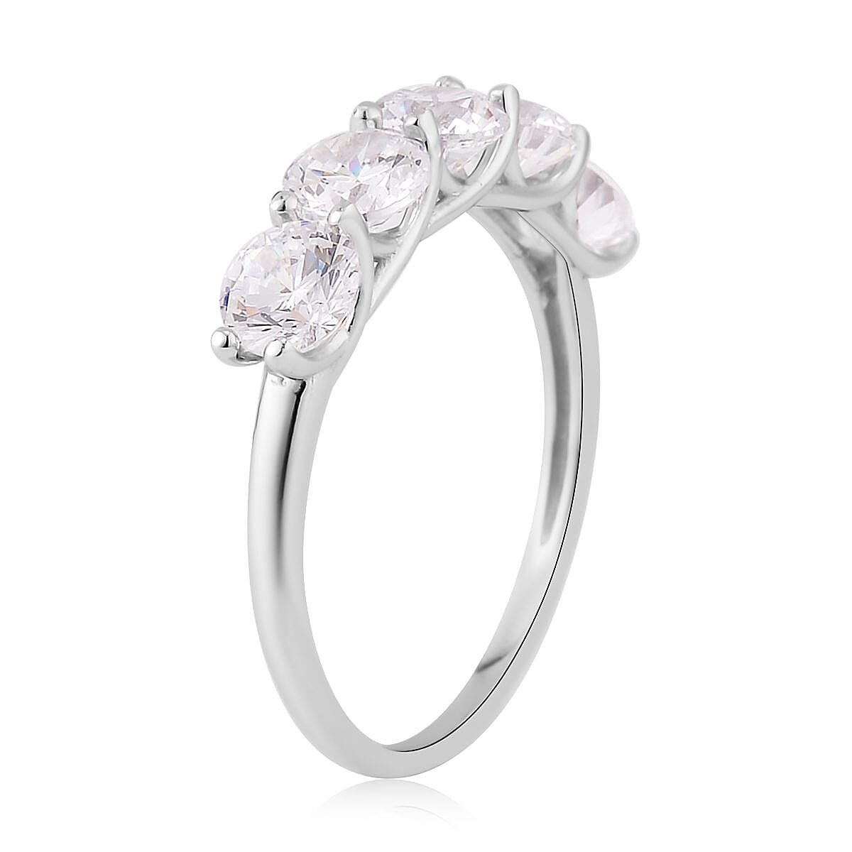 Simulated Diamond 5 Stone Ring in Rhodium Over Sterling Silver (Size 10.0) 3.80 ctw image number 3