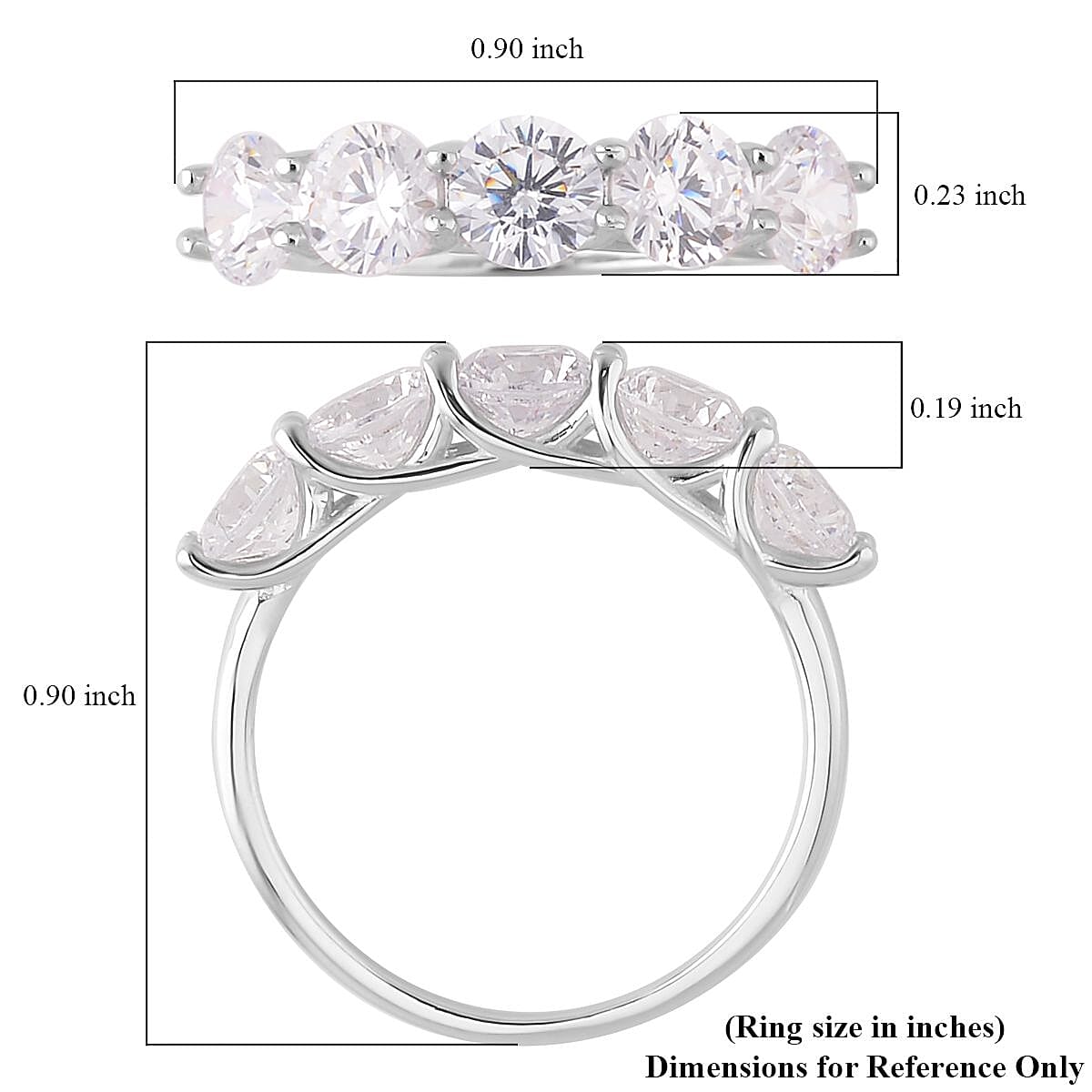 Simulated Diamond 5 Stone Ring in Rhodium Over Sterling Silver (Size 10.0) 3.80 ctw image number 5