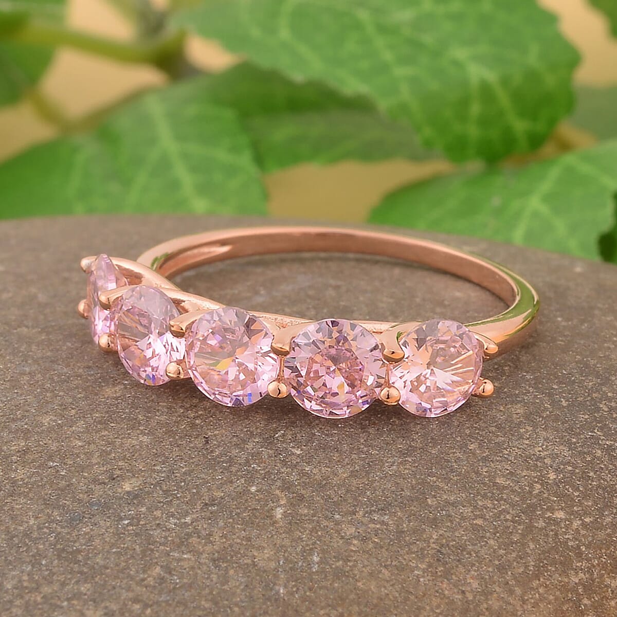 Simulated Pink Diamond 5 Stone Ring in 14K Rose Gold Over Sterling Silver (Size 9.0) 3.80 ctw image number 1