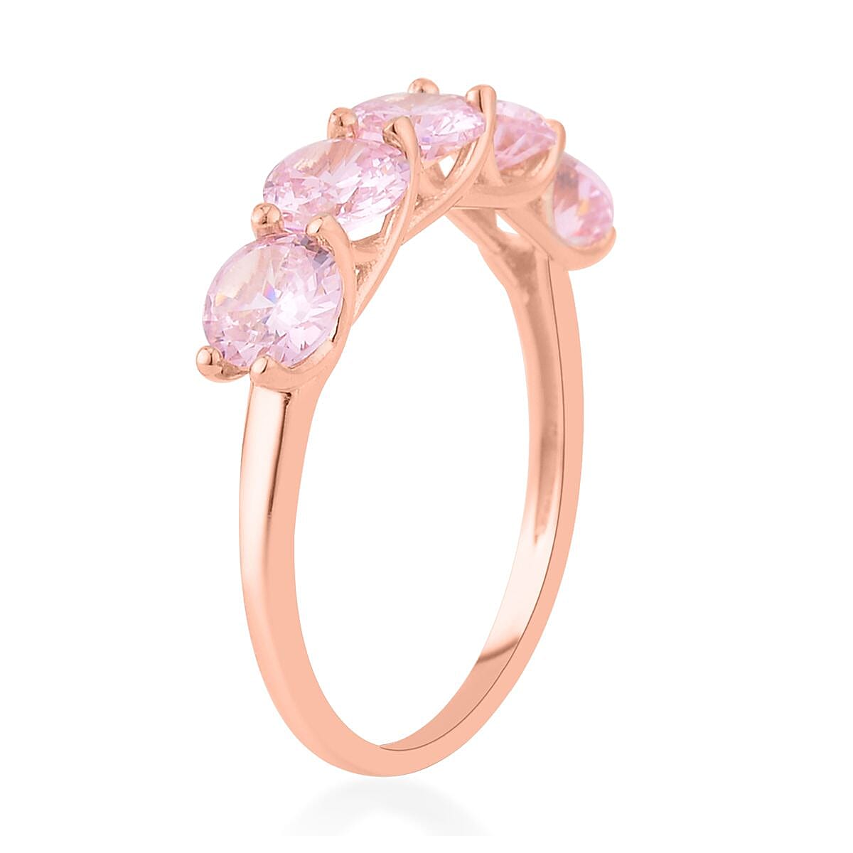 Simulated Pink Diamond 5 Stone Ring in 14K Rose Gold Over Sterling Silver (Size 9.0) 3.80 ctw image number 3