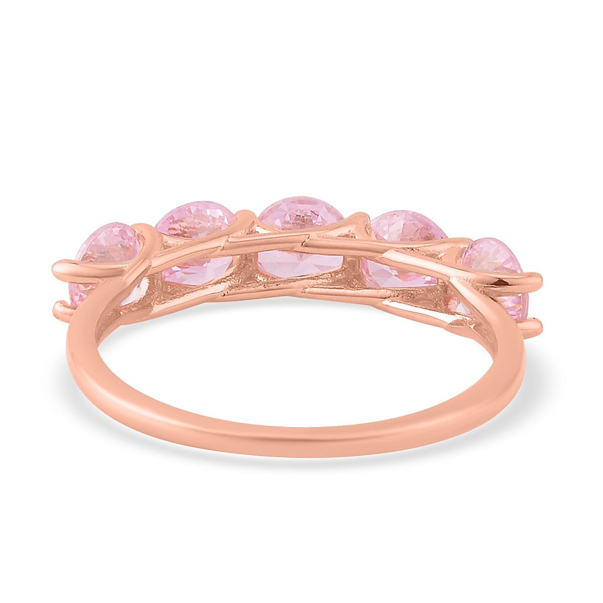 Simulated Pink Diamond 5 Stone Ring in 14K Rose Gold Over Sterling Silver (Size 9.0) 3.80 ctw image number 4