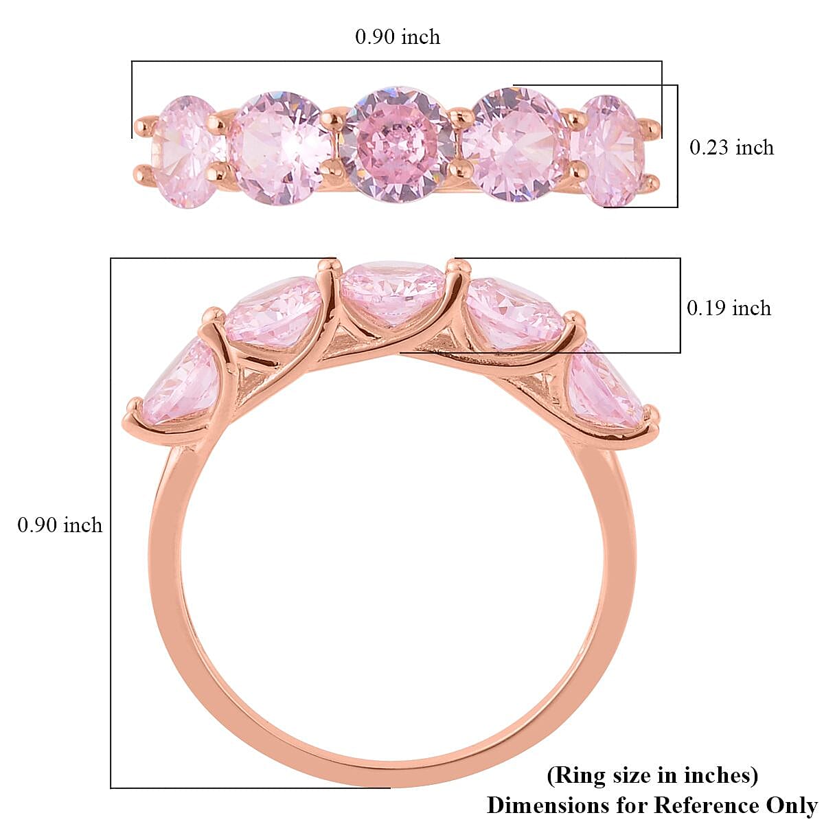 Simulated Pink Diamond 5 Stone Ring in 14K Rose Gold Over Sterling Silver (Size 9.0) 3.80 ctw image number 5