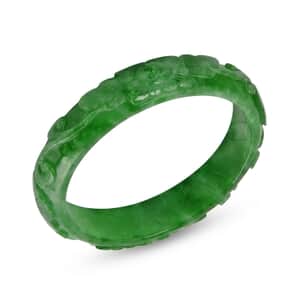Green Jade Carved Flower (D) Bangle Bracelet (6.75 In) 282.50 ctw