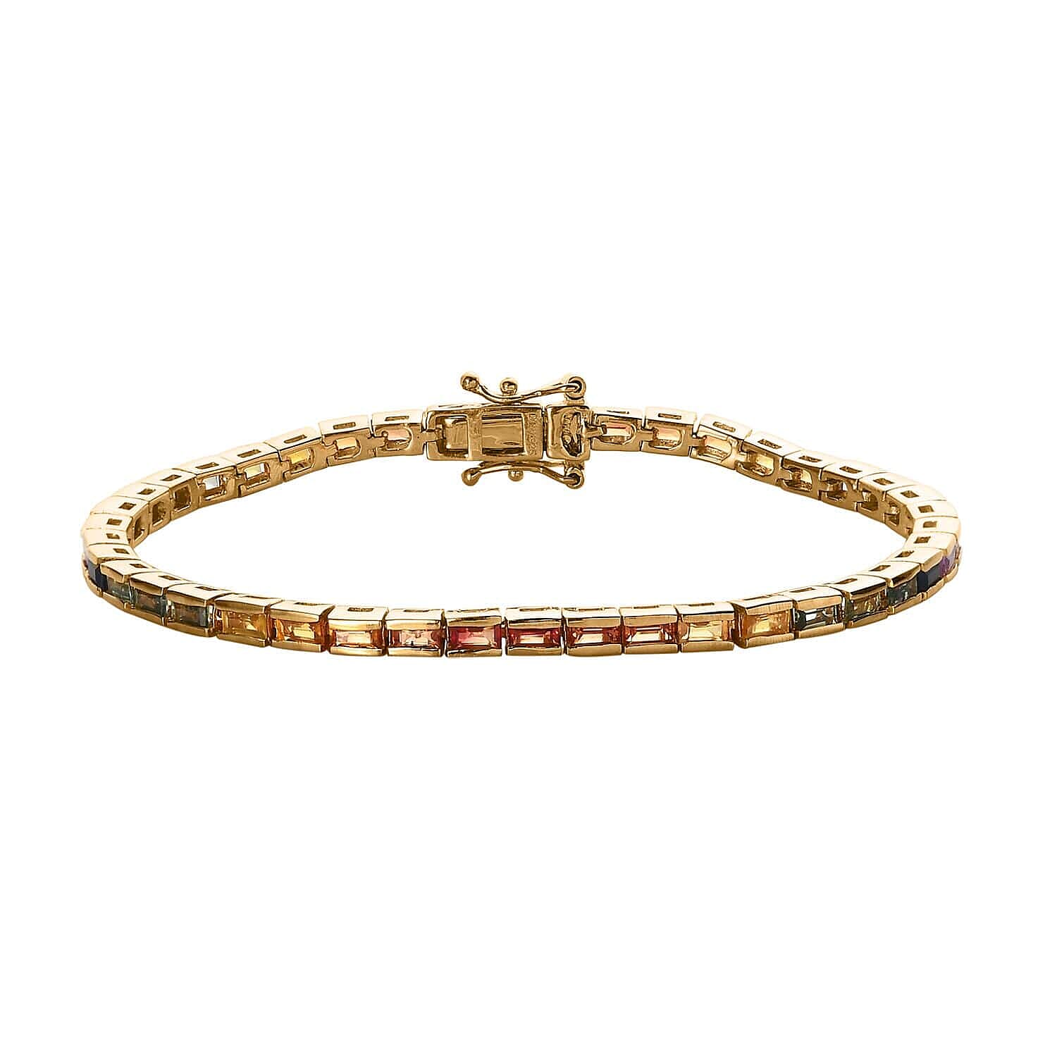 Multi Sapphire Tennis Bracelet in Vermeil Yellow Gold Over Sterling Silver (7.25 In) 6.40 ctw (Del. in 7-10 Days)