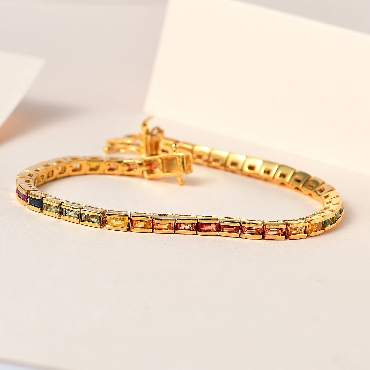 Multi Sapphire Tennis Bracelet in Vermeil Yellow Gold Over Sterling Silver (6.50 In) 5.60 ctw image number 1